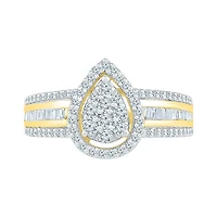 Womens 3/4 CT. T.W. Natural White Diamond 10K Gold Pear Cluster Halo Cocktail Ring