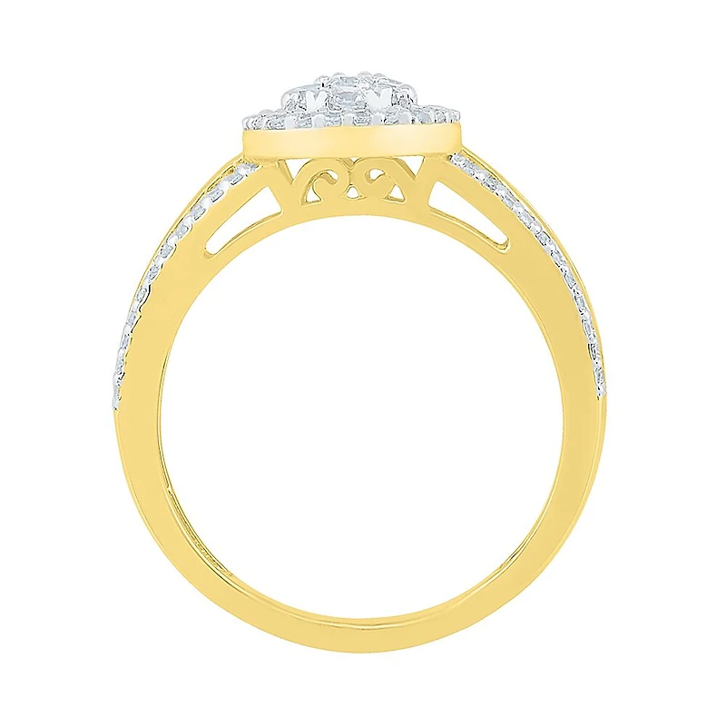Womens 3/4 CT. T.W. Natural White Diamond 10K Gold Pear Cluster Halo Cocktail Ring