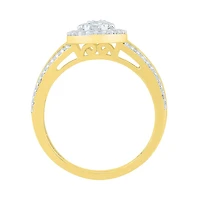 Womens 3/4 CT. T.W. Natural White Diamond 10K Gold Pear Cluster Halo Cocktail Ring