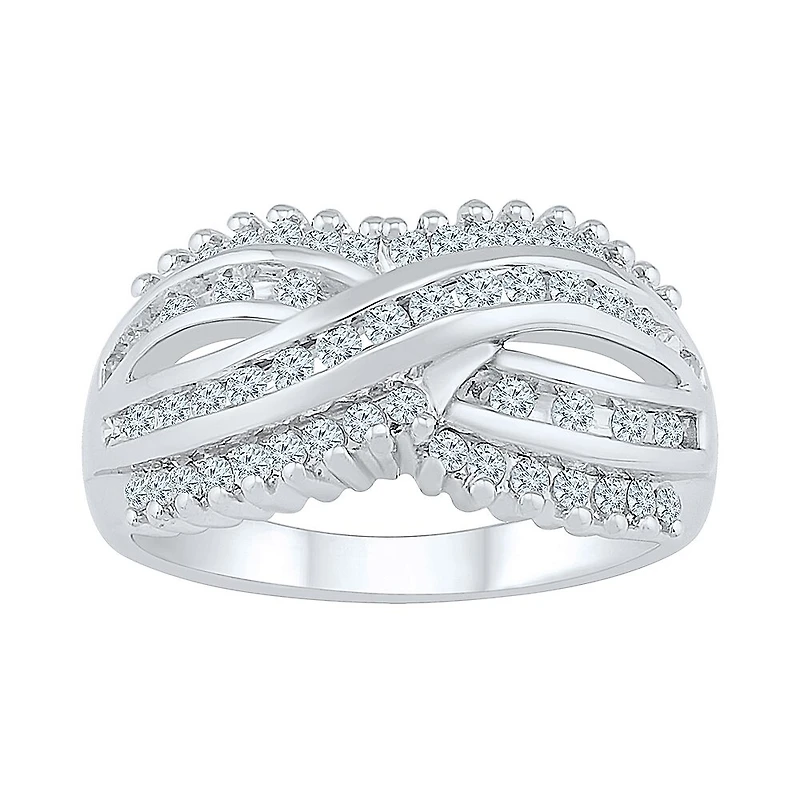 Womens 2MM 5/8 CT. T.W. Natural White Diamond 10K Gold Cluster Crossover Band