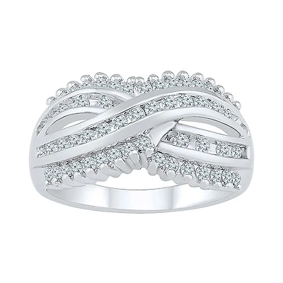 Womens 2MM 5/8 CT. T.W. Natural White Diamond 10K Gold Cluster Crossover Band