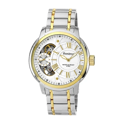 Armitron® Mens Two-Tone Skeleton Dial Hybrid Bracelet Watch