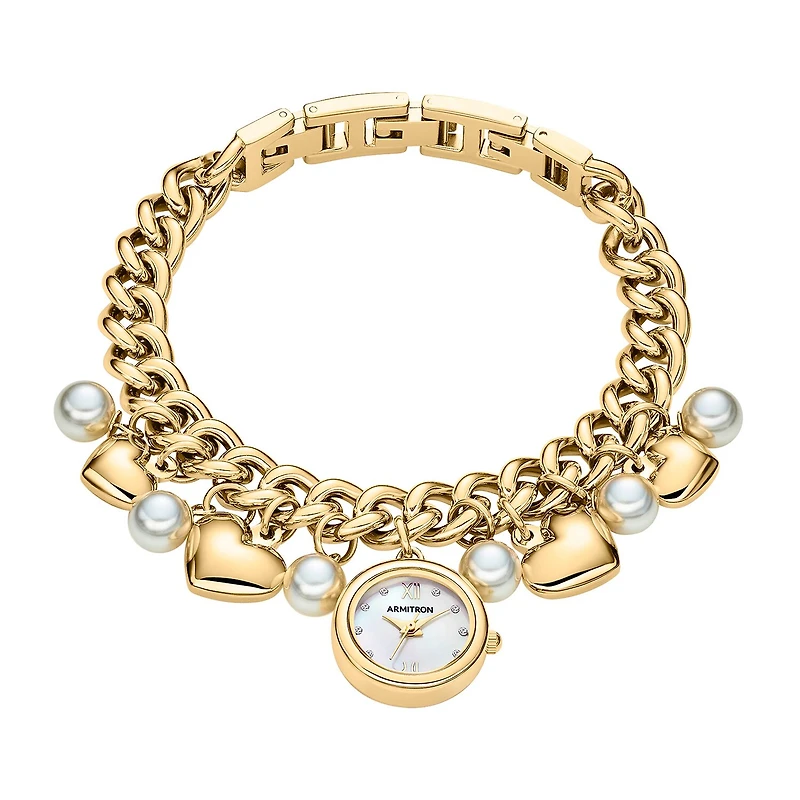 Armitron Charm Womens Crystal Accent Gold Tone Bracelet Watch 75/5578mpgp