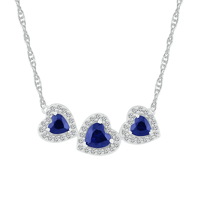 Womens Lab Created Sapphire Sterling Silver Heart Inch Pendant Necklace