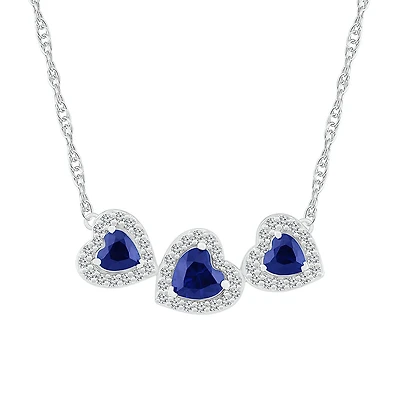 Womens Lab Created Sapphire Sterling Silver Heart Inch Pendant Necklace