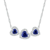 Womens Lab Created Sapphire Sterling Silver Heart Inch Pendant Necklace