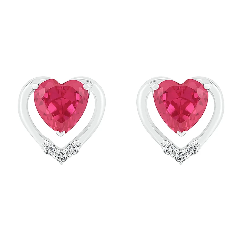 Lab Created Red Ruby Sterling Silver 8mm Heart Stud Earrings