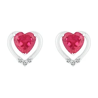 Lab Created Red Ruby Sterling Silver 8mm Heart Stud Earrings