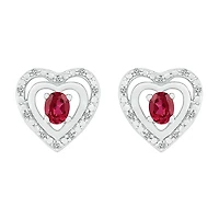 Diamond Accent Lab Created Red Ruby Sterling Silver 11mm Heart Stud Earrings