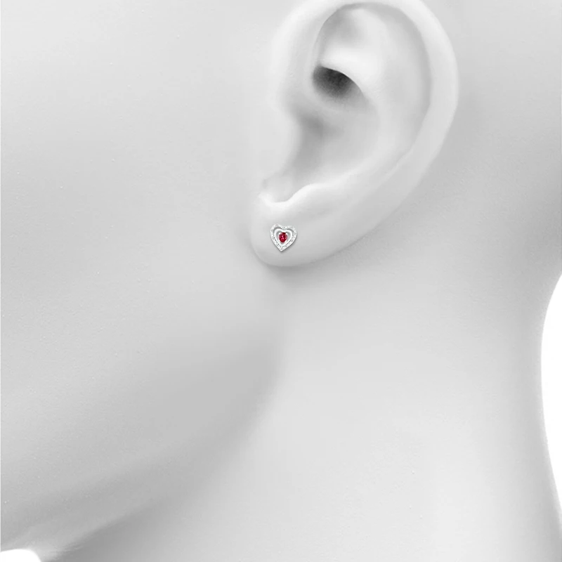 Diamond Accent Lab Created Red Ruby Sterling Silver 11mm Heart Stud Earrings