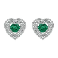 Lab Created Green Emerald Sterling Silver 9.5mm Heart Stud Earrings