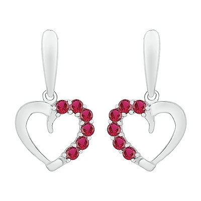 Womens Lab Created Red Ruby Sterling Silver Heart Drop Earrings