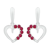 Womens Lab Created Red Ruby Sterling Silver Heart Drop Earrings
