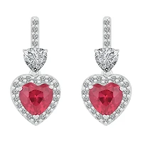 Womens Lab Created Red Ruby Sterling Silver Heart Drop Earrings