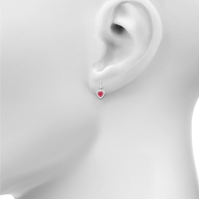 Womens Lab Created Red Ruby Sterling Silver Heart Drop Earrings