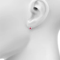 Womens Lab Created Red Ruby Sterling Silver Heart Drop Earrings