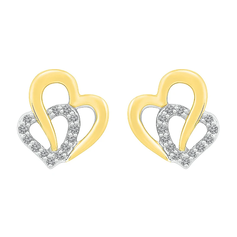 Lab Created White Sapphire 10K Gold Sterling Silver 12mm Heart Stud Earrings