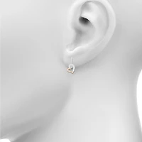 Womens Lab Created White Sapphire 10K Gold Sterling Silver Heart Drop Earrings