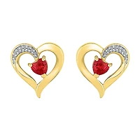 Diamond Accent Lab Created Red Ruby 10K Gold 13.5mm Heart Stud Earrings