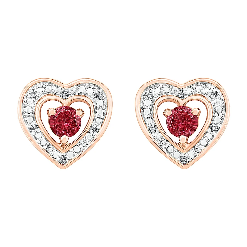 Diamond Accent Lab Created Red Ruby 10K Gold 9mm Heart Stud Earrings