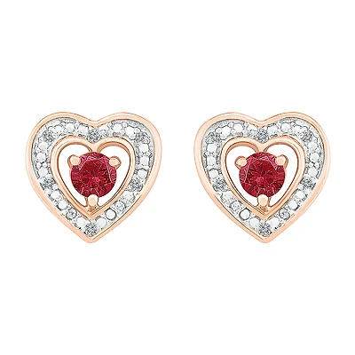 Diamond Accent Lab Created Red Ruby 10K Gold 9mm Heart Stud Earrings