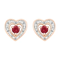 Diamond Accent Lab Created Red Ruby 10K Gold 9mm Heart Stud Earrings