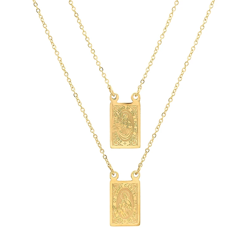 Sacred Heart Of Jesus And Our Lady Of Mount Carmel Scapular Medal Mens 18K Gold Over Stainless Steel Rectangular 24 Inch Pendant Necklace