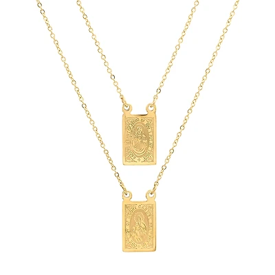 Sacred Heart Of Jesus And Our Lady Of Mount Carmel Scapular Medal Mens 18K Gold Over Stainless Steel Rectangular 24 Inch Pendant Necklace
