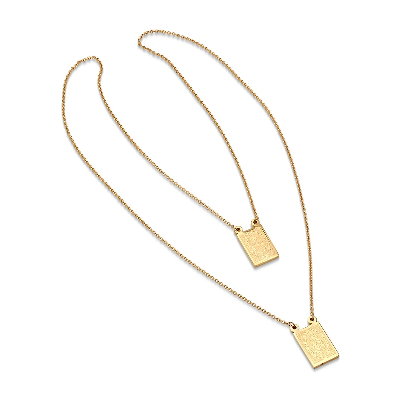Sacred Heart Of Jesus And Our Lady Of Mount Carmel Scapular Medal Mens 18K Gold Over Stainless Steel Rectangular 24 Inch Pendant Necklace