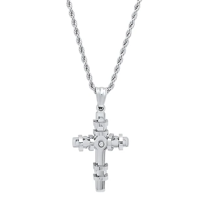 Steeltime Mens 2 1/4 CT. T.W. White Cubic Zirconia Stainless Steel Cross 24 Inch Pendant Necklace