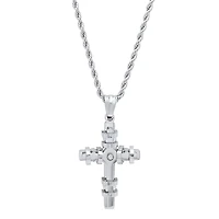 Steeltime Mens 2 1/4 CT. T.W. White Cubic Zirconia Stainless Steel Cross 24 Inch Pendant Necklace