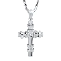 Steeltime Mens 2 1/4 CT. T.W. White Cubic Zirconia Stainless Steel Cross 24 Inch Pendant Necklace