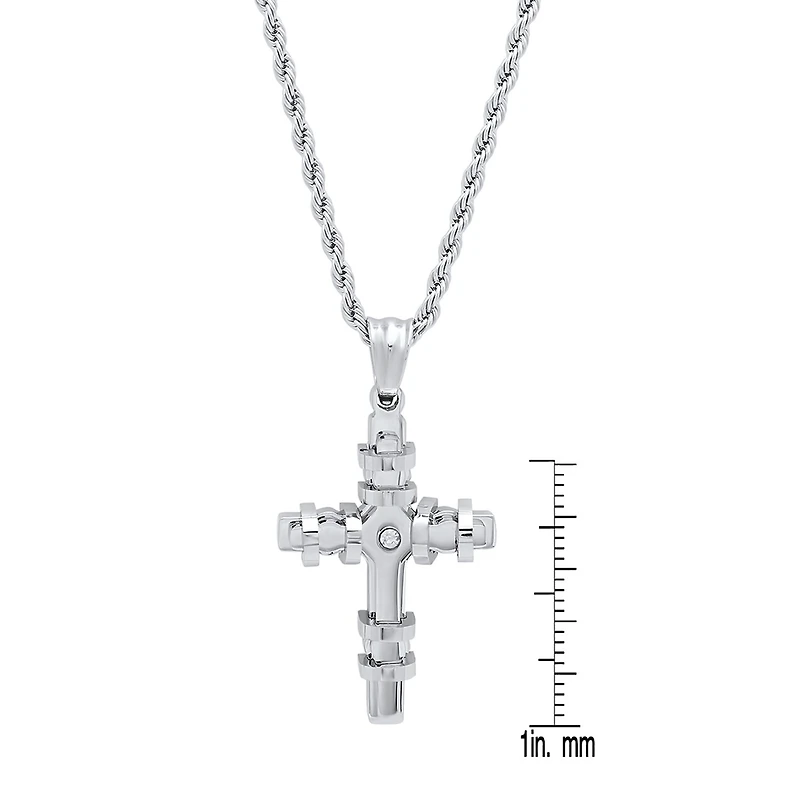 Steeltime Mens 2 1/4 CT. T.W. White Cubic Zirconia Stainless Steel Cross 24 Inch Pendant Necklace
