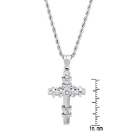 Steeltime Mens 2 1/4 CT. T.W. White Cubic Zirconia Stainless Steel Cross 24 Inch Pendant Necklace