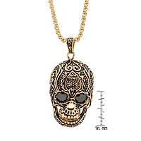 Steeltime Mens 3 1/2 CT. T.W Simulated Black Cubic Zirconia 18K Gold Over Stainless Steel Skull Hypoallergenic 30 Inch Pendant Necklace