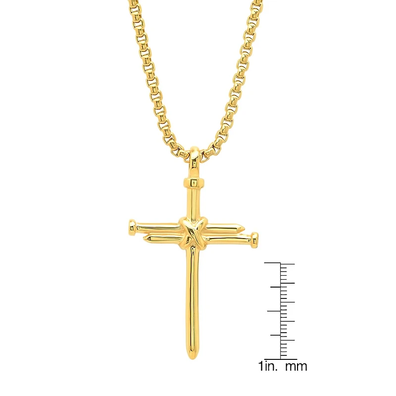 Steeltime Mens 18K Gold Over Stainless Steel Cross 24 Inch Pendant Necklace
