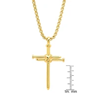 Steeltime Mens 18K Gold Over Stainless Steel Cross 24 Inch Pendant Necklace