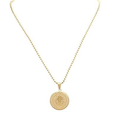 Steeltime Saint Benedict Medal Mens 18K Gold Over Stainless Steel Round 24 Inch Pendant Necklace