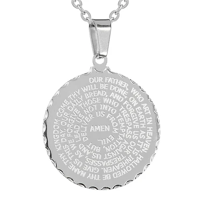 Steeltime "Lord'S Prayer" Mens Stainless Steel 24 Inch Pendant Necklace