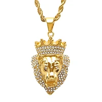 Steeltime Mens 1/2 CT. T.W. Simulated White Cubic Zirconia 18K Gold Over Stainless Steel Crown Hypoallergenic 30 Inch Pendant Necklace