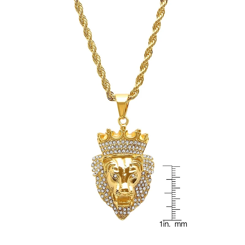 Steeltime Mens 1/2 CT. T.W. Simulated White Cubic Zirconia 18K Gold Over Stainless Steel Crown Hypoallergenic 30 Inch Pendant Necklace