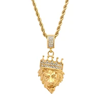Steeltime Lion Head Mens 1/2 CT. T.W. White Cubic Zirconia 18K Gold Over Stainless Steel Crown Hypoallergenic 30 Inch Pendant Necklace
