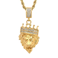 Steeltime Lion Head Mens 1/2 CT. T.W. White Cubic Zirconia 18K Gold Over Stainless Steel Crown Hypoallergenic 30 Inch Pendant Necklace