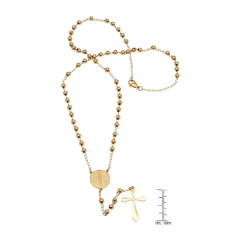 Steeltime Saint Benedict Medal Mens 20 Inch Rosary Necklace