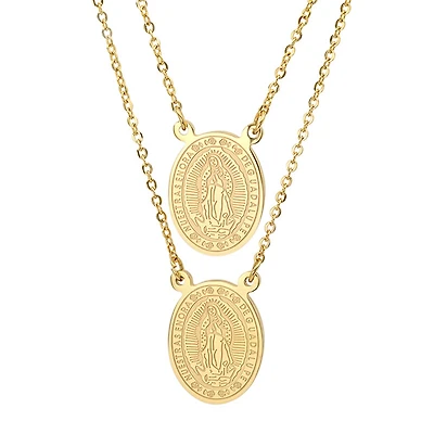 Steeltime Lady Of Guadalupe Mens 18K Gold Over Stainless Steel Oval 28 Inch Pendant Necklace