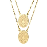 Steeltime Lady Of Guadalupe Mens 18K Gold Over Stainless Steel Oval 28 Inch Pendant Necklace
