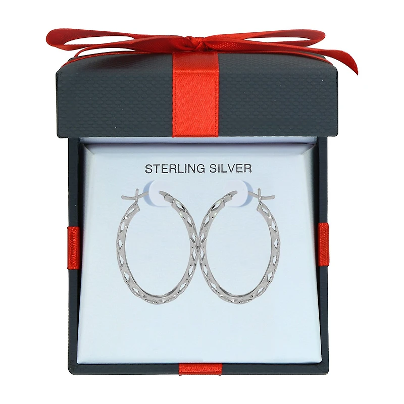 Womens Sterling Silver 31mm Round Hoop Earrings