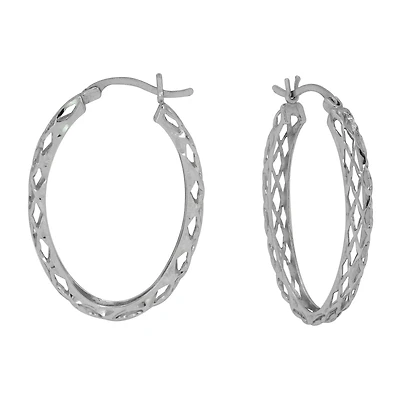 Womens Sterling Silver 31mm Round Hoop Earrings