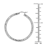 Womens Sterling Silver 40mm Round Hoop Earrings