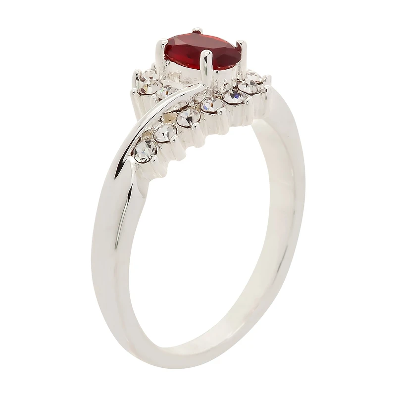 Sparkle Allure Womens Red Crystal Oval Hypoallergenic Bypass  Halo Engagement Ring